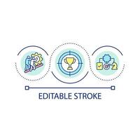 ambientazione e raggiungimento obiettivi ciclo continuo concetto icona. strategico pianificazione astratto idea magro linea illustrazione. miglioramento squadra membri cooperazione. isolato schema disegno. modificabile ictus. vettore