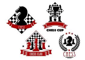 scacchi gioco club e tazza icone vettore