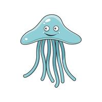 cartone animato blu Medusa con lungo tentacoli vettore