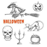 Halloween decorazione simboli nel matita schizzo vettore
