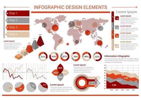 Infografica design modello con grafici, mondo carta geografica vettore