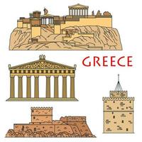 antico greco viaggio punti di riferimento magro linea icone vettore
