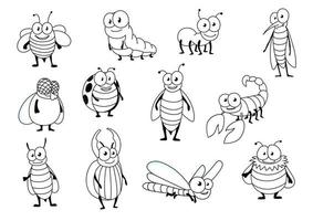 divertente cartone animato incolore insetto personaggi vettore