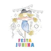 acquerello spaventapasseri cartone animato personaggio festa junina manifesto vettore illustrazione