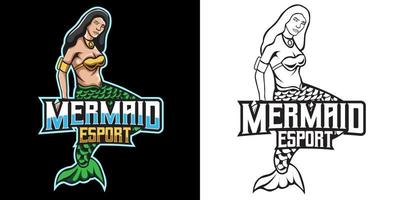 sirena esport logo mascotte design vettore