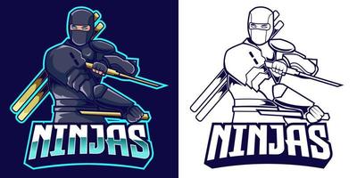 design della mascotte del logo esport ninja vettore