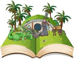 scena della terra magica medievale sul libro aperto vettore