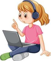 un' ragazza utilizzando il computer portatile cartone animato vettore