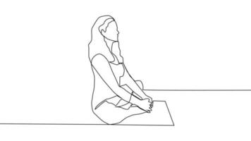 yoga, donna, uomo pratiche yoga mentre seduta nel il loto posizione. continuo linea disegno vettore