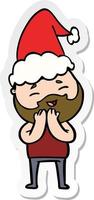 adesivo cartone animato di un uomo barbuto felice che indossa il cappello di Babbo Natale vettore