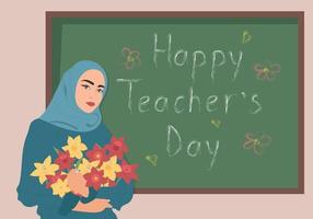contento insegnanti giorno con donna nel hijab vettore