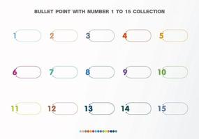 proiettile con raccolta di numeri. numeri da 1 a 15. pulsanti e punti infografica. design facile da modificare. vettore eps10.