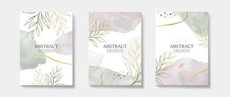 astratto lusso natura acquerello sfondo per nozze o invito carta e copertina design. minimo e elegante modello con fiore, le foglie e d'oro linea elementi vettore illustrazione