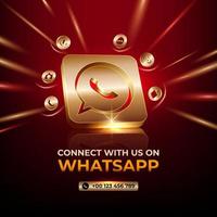 WhatsApp piazza bandiera 3d oro icona per attività commerciale pagina promozione sociale media inviare