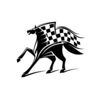 cavallo da corsa emblema con scacchi bandiera vettore