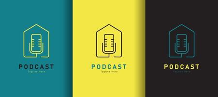 dettagliato Casa Podcast logo su diverso colorato sfondo vettore