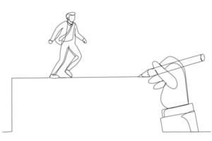 disegno di gigante mano disegna un' strada per il uomo d'affari per camminare. singolo linea arte stile vettore