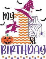 mio 1 ° compleanno Halloween, Halloween camion, contento Halloween, vettore illustrazione file