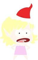 illustrazione a colori piatta di una ragazza elfo scioccata che indossa un cappello da Babbo Natale vettore