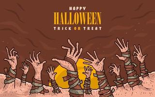 Halloween sfondo con zombie e mummia pauroso mani cartone animato illustrazione vettore