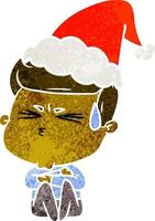 cartone animato retrò di un uomo sudato che indossa il cappello di Babbo Natale vettore