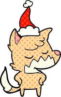 amichevole in stile fumetto illustrazione di una volpe che indossa il cappello di Babbo Natale vettore
