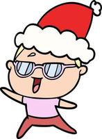 disegno a tratteggio di una donna felice che indossa occhiali con cappello da Babbo Natale vettore