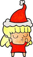 cartone animato strutturato di una donna indifferente che indossa il cappello di Babbo Natale vettore