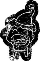 icona in difficoltà del fumetto di un uomo calvo urlante che indossa il cappello di Babbo Natale vettore