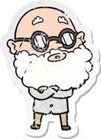 adesivo angosciato di un uomo curioso cartone animato con barba e occhiali vettore