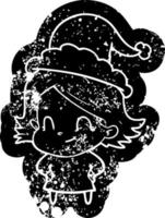 cartone animato afflitto icona di un' amichevole ragazza indossare Santa cappello vettore
