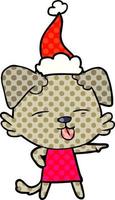 illustrazione in stile fumetto di un cane che sporge la lingua con il cappello di Babbo Natale vettore