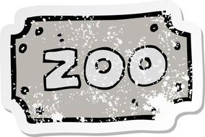 adesivo retrò in difficoltà di un segno dello zoo dei cartoni animati vettore