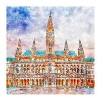 illustrazione disegnata a mano di schizzo dell'acquerello di vienna austria di architettura vettore