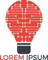 lampadina lampada e networking tecnologia logo design. innovazione idea Tech simbolo. vettore