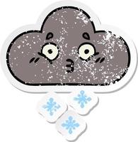 adesivo in difficoltà di un simpatico cartone animato nuvola di neve tempesta vettore