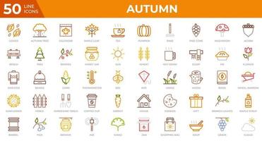 impostato di 50 autunno icone nel colorato linea stile. foglie, frutti di bosco, maglione. colorato schema icone collezione. vettore illustrazione