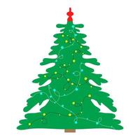 bellissimo lussureggiante Natale albero con ghirlande e giallo e blu luci vettore