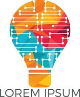 lampadina lampada e networking tecnologia logo design. innovazione idea Tech simbolo. vettore