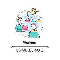 lavoratori concetto icona. categoria di cooperativa membri astratto idea magro linea illustrazione. quotidiano attività commerciale operazioni. isolato schema disegno. modificabile ictus. vettore