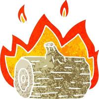 strambo retrò illustrazione stile cartone animato fuoco di bivacco vettore