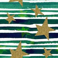 senza soluzione di continuità modello con stelle su sfondo acquerello verde strisce con oro struttura vettore