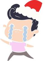 illustrazione a colori piatta di un uomo che piange indossando il cappello di Babbo Natale vettore