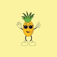 ananas frutta personaggio con carino bicchieri carino vettore logo icona