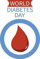 mondo diabete giorno consapevolezza manifesto sangue gocciolare simbolo con blu cerchio squillare telaio logo vettore