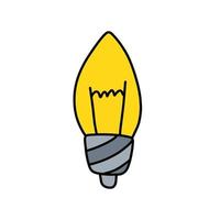 lampadina. dispositivo elettrico giallo. illustrazione disegnata a mano. concetto e idea di illuminazione di doodle del fumetto vettore