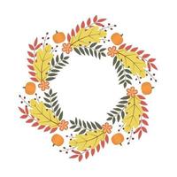 ghirlanda di colorato autunno foglie, fiori e zucca. autunno tema vettore illustrazione. ringraziamento giorno saluto carta o invito.