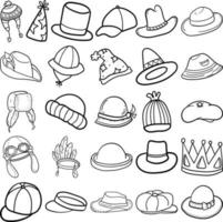 cappelli mano disegnato scarabocchio linea arte schema impostato vettore