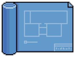 pixel arte blu carta architettura disegno, architettonico progetto vettore icona per gioco su bianca sfondo