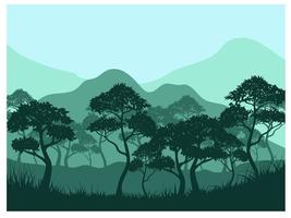 verde silhouette foresta sfondo.natura e ambiente conservazione concetto piatto disegno.vettore illustrazione vettore